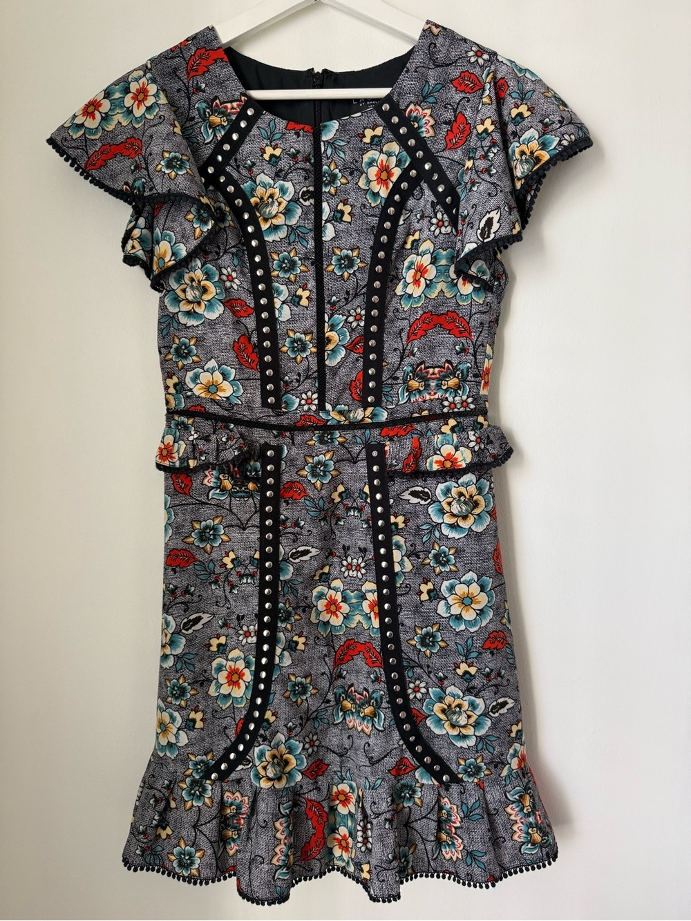 Laundry by Shelli Segal Studded Floral Ruffle Mini Dress 2 - Picture 1 of 9